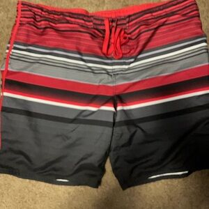 Men's OP big and tall 3XL Red and Black Striped Board Shorts NWOT